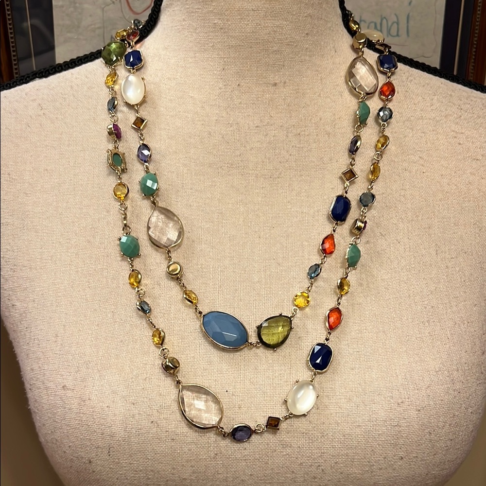 Multicolor Gemstone and Glass Necklace, Goldtone, EUC